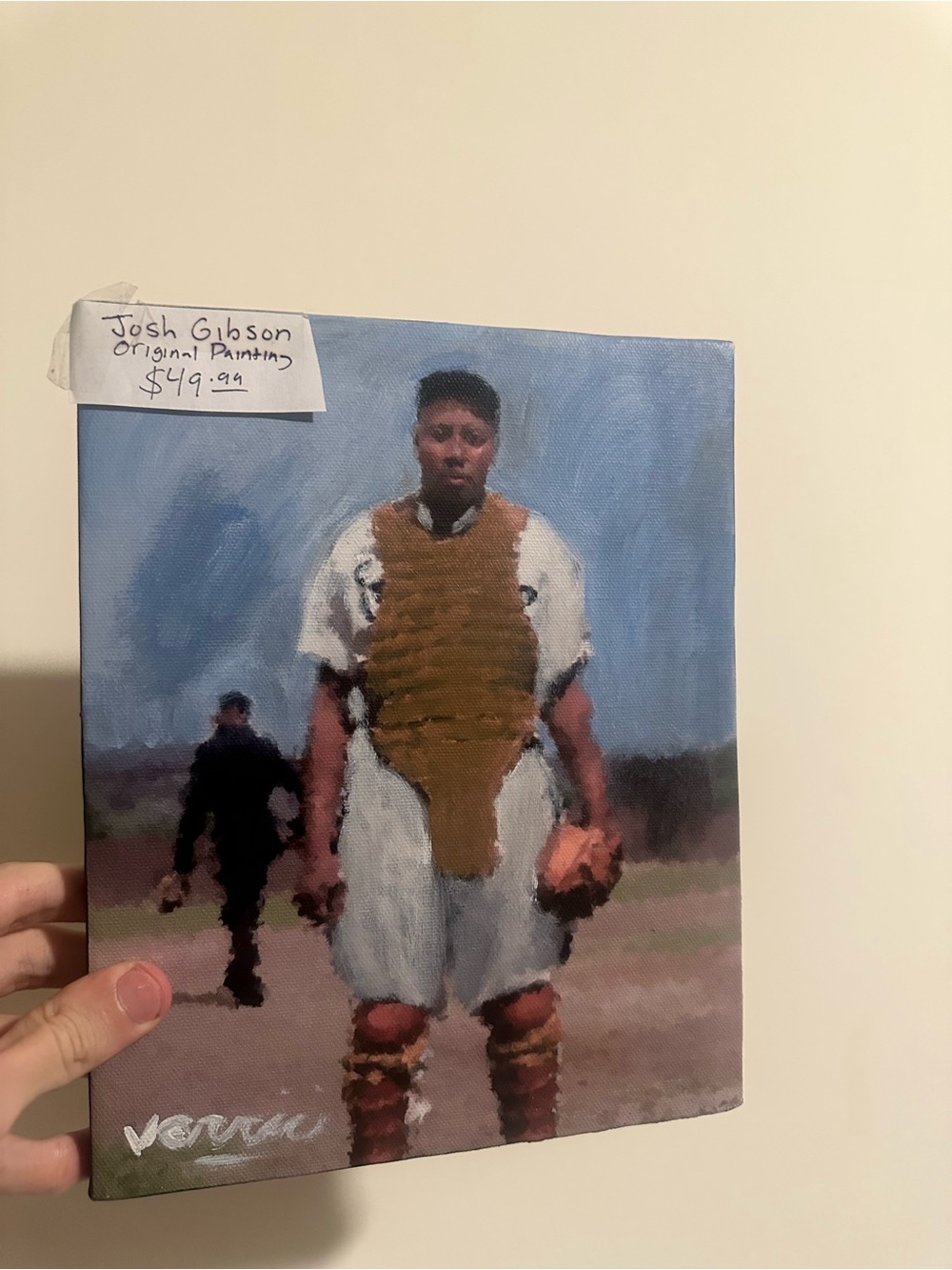 Josh Gibson Baseball Catcher Painting 8x10 rare original signed by artist